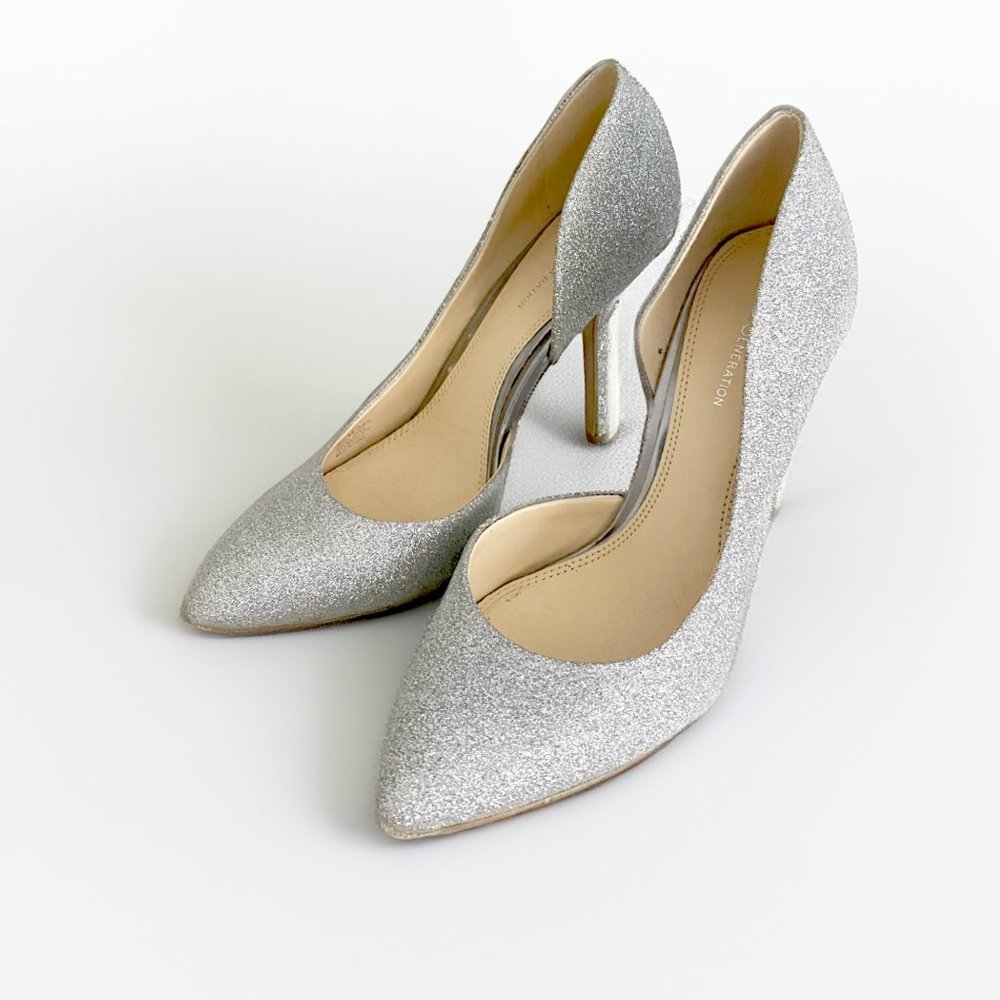 BCBG Silver Sparkle Pumps, Size 8.5 - Picture 1 of 4